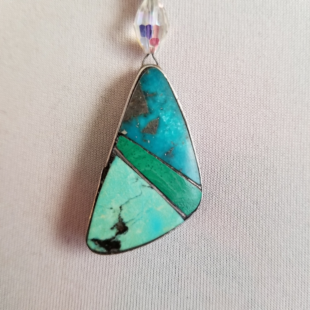 Handmade necklace with malachite and turquoise silver beaded southwestern - Picture 11 of 17